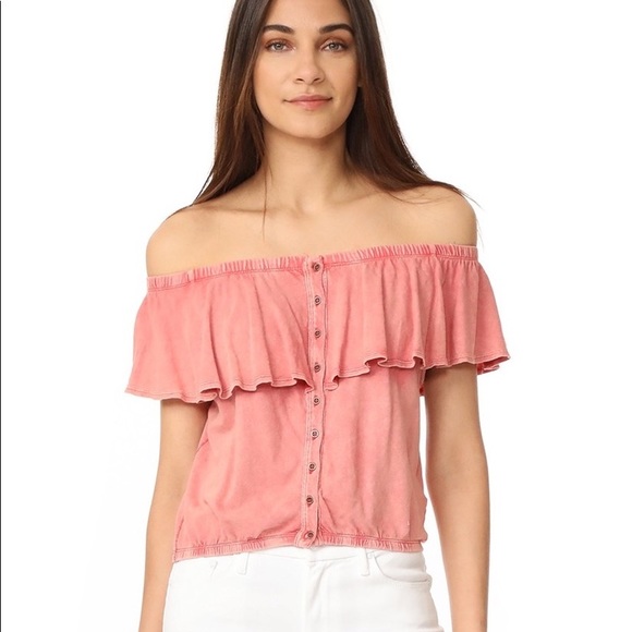 Free People Tops - Free people love letter linen off the shoulder red top
